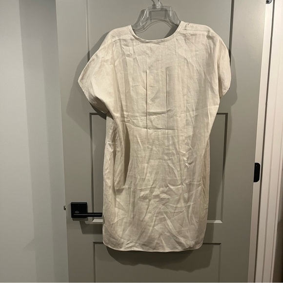 NWT Vince Size Small Neutral Cream Oversize Short Sleeve Dress Linen V-neck - Picture 5 of 5
